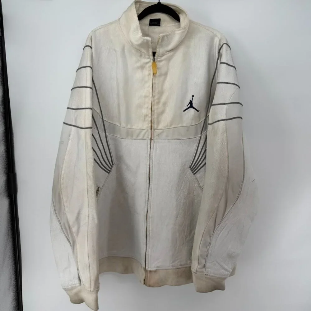 Jordan Men’s Cow Leather Jacket White Full Zip Jumpman Logo Size 4XL